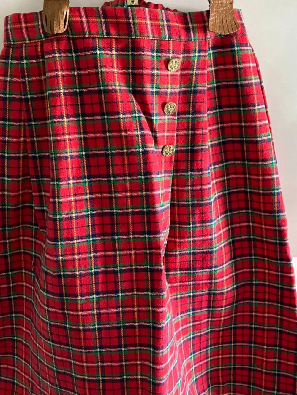 Girls Hartstrings Pleated Plaid Skirt with Suspenders Size 7 Holiday Made In USA
